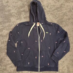Lacoste Live Mens Navy Blue Paper Airplane Embroidered Full Zip Hoodie Size 6 L